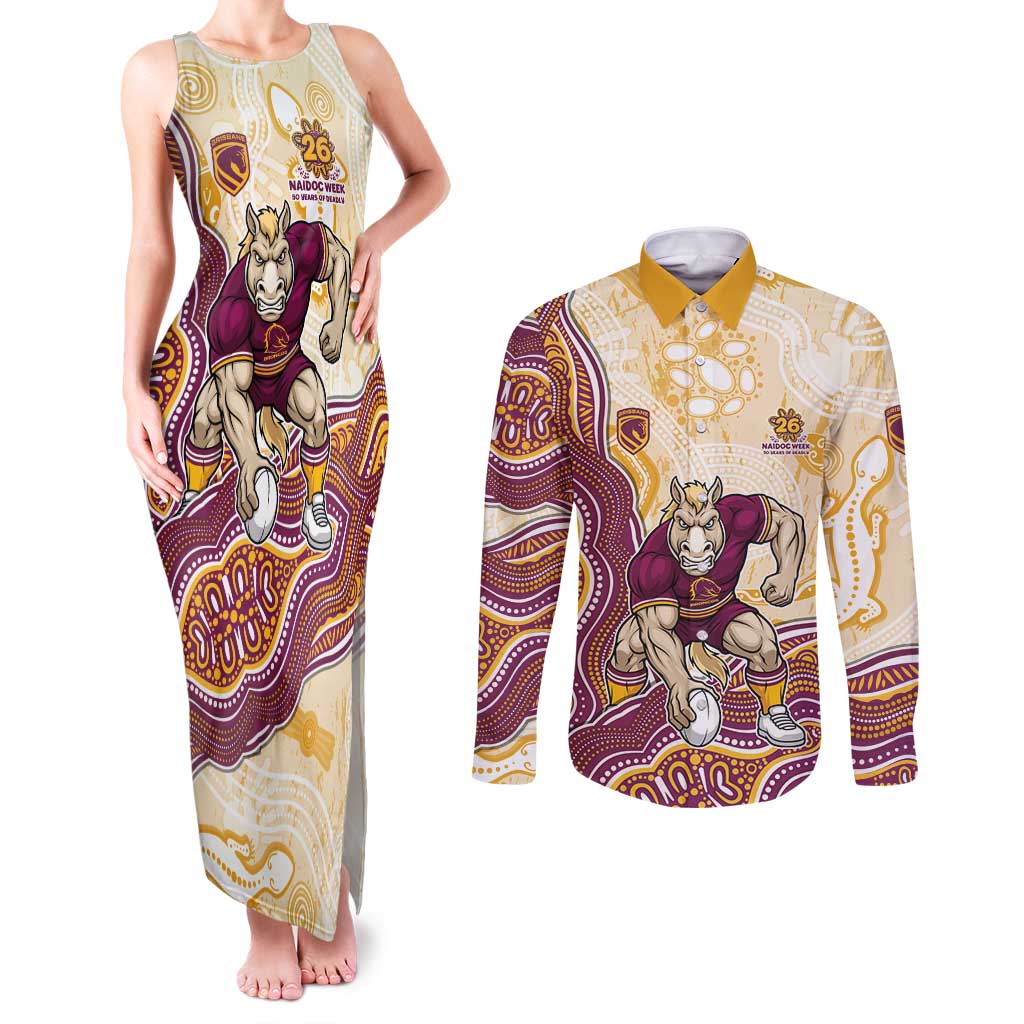 Brisbane Broncos NAIDOC Week 2026 Couples Matching Tank Maxi Dress and Long Sleeve Button Shirt First Nations of Australia Aboriginal Mascot Rugby