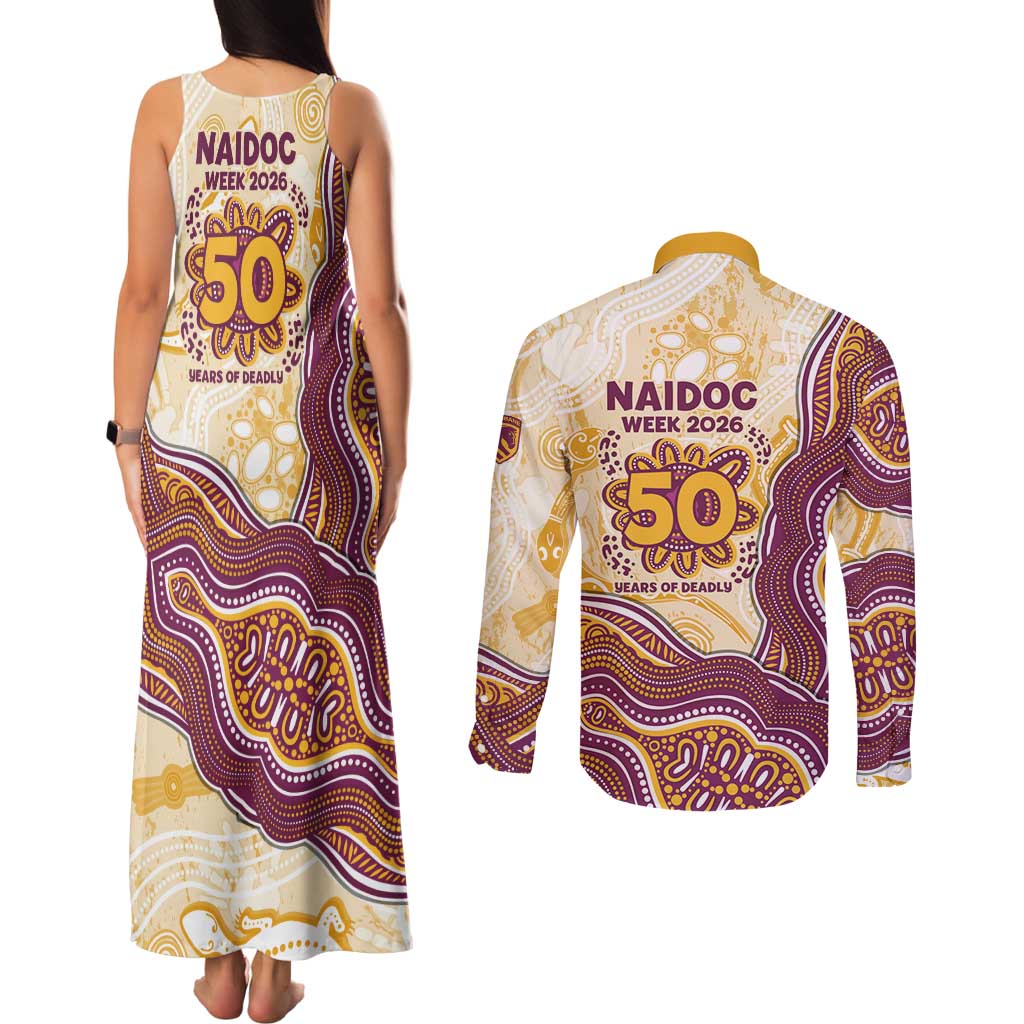 Brisbane Broncos NAIDOC Week 2026 Couples Matching Tank Maxi Dress and Long Sleeve Button Shirt First Nations of Australia Aboriginal Mascot Rugby