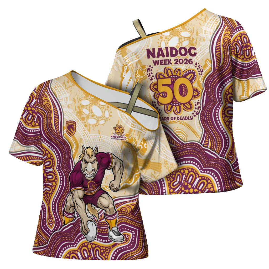Brisbane Broncos NAIDOC Week 2026 Cross Shoulder Shirt First Nations of Australia Aboriginal Mascot Rugby