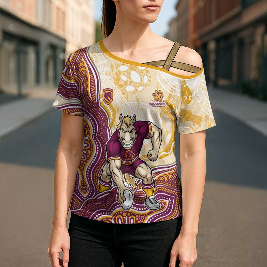Brisbane Broncos NAIDOC Week 2026 Cross Shoulder Shirt First Nations of Australia Aboriginal Mascot Rugby