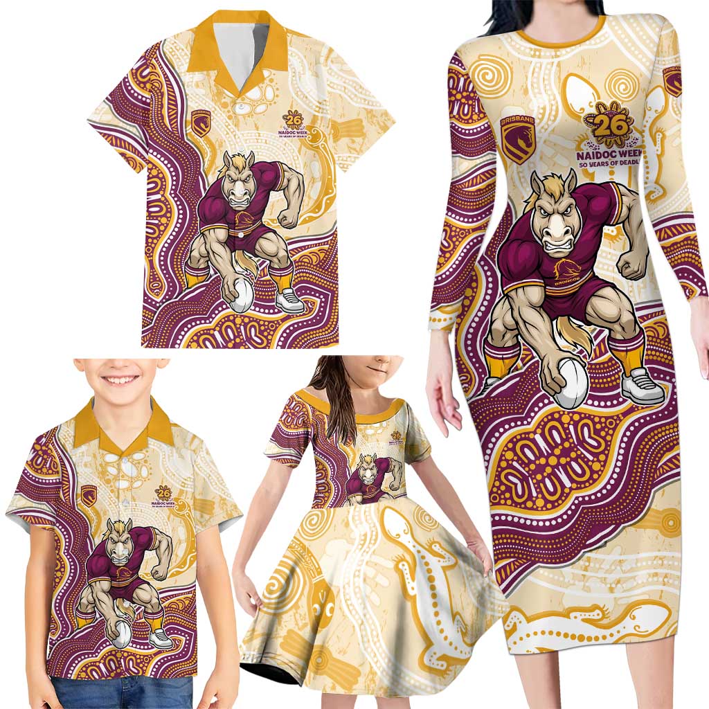 Brisbane Broncos NAIDOC Week 2026 Family Matching Long Sleeve Bodycon Dress and Hawaiian Shirt First Nations of Australia Aboriginal Mascot Rugby