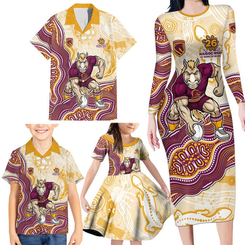 Brisbane Broncos NAIDOC Week 2026 Family Matching Long Sleeve Bodycon Dress and Hawaiian Shirt First Nations of Australia Aboriginal Mascot Rugby
