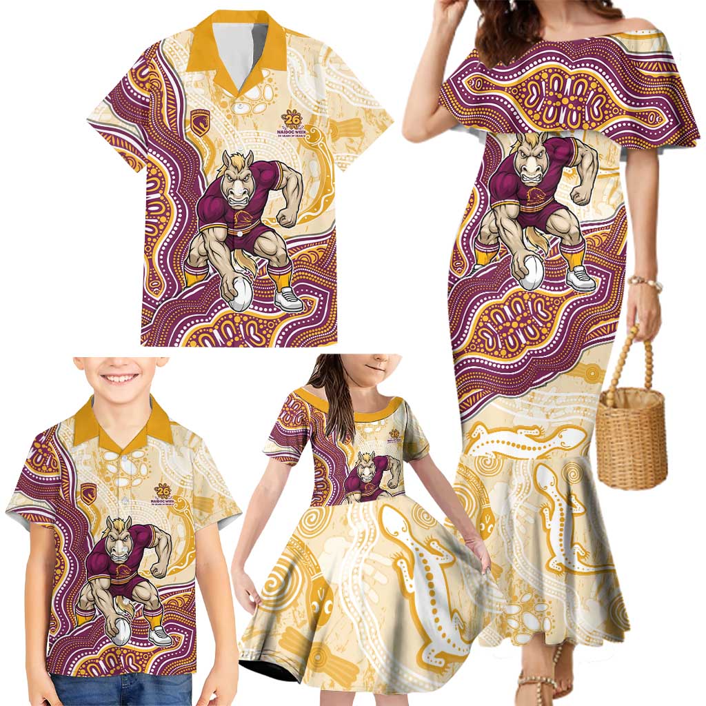 Brisbane Broncos NAIDOC Week 2026 Family Matching Mermaid Dress and Hawaiian Shirt First Nations of Australia Aboriginal Mascot Rugby
