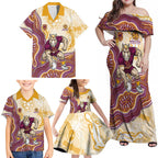 Brisbane Broncos NAIDOC Week 2026 Family Matching Off Shoulder Maxi Dress and Hawaiian Shirt First Nations of Australia Aboriginal Mascot Rugby