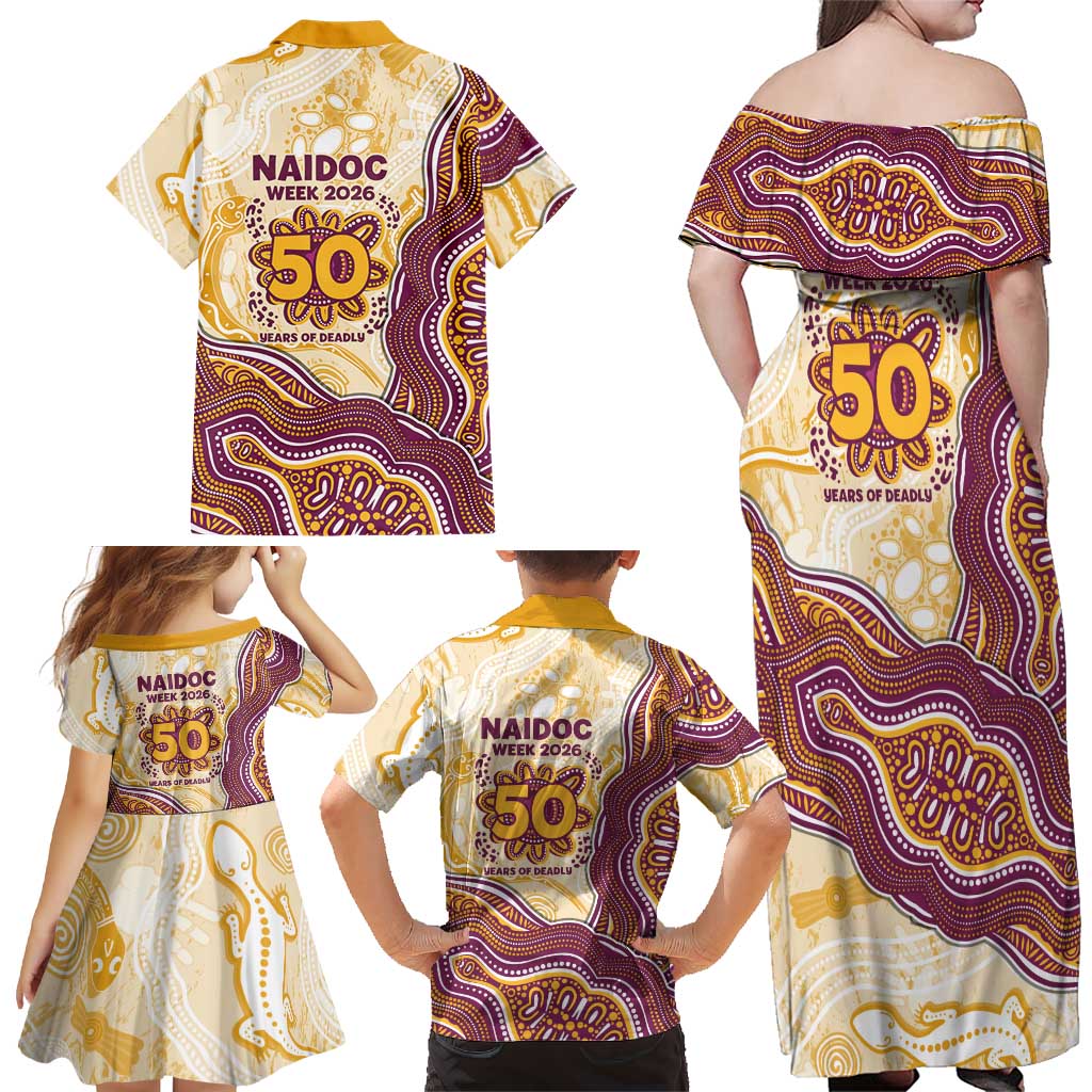 Brisbane Broncos NAIDOC Week 2026 Family Matching Off Shoulder Maxi Dress and Hawaiian Shirt First Nations of Australia Aboriginal Mascot Rugby