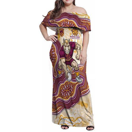 Brisbane Broncos NAIDOC Week 2026 Family Matching Off Shoulder Maxi Dress and Hawaiian Shirt First Nations of Australia Aboriginal Mascot Rugby
