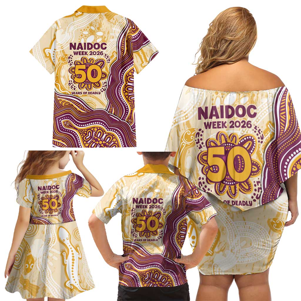 Brisbane Broncos NAIDOC Week 2026 Family Matching Off Shoulder Short Dress and Hawaiian Shirt First Nations of Australia Aboriginal Mascot Rugby