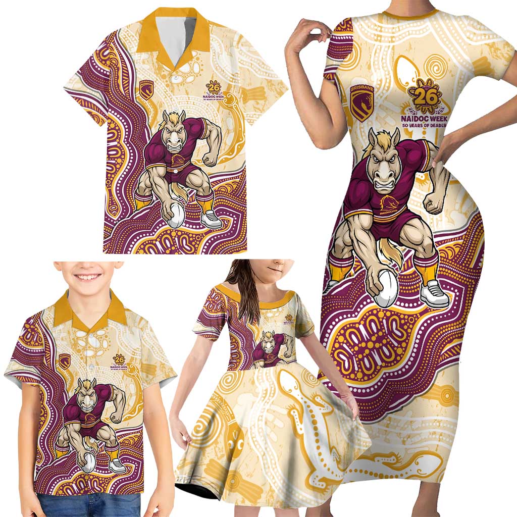 Brisbane Broncos NAIDOC Week 2026 Family Matching Short Sleeve Bodycon Dress and Hawaiian Shirt First Nations of Australia Aboriginal Mascot Rugby