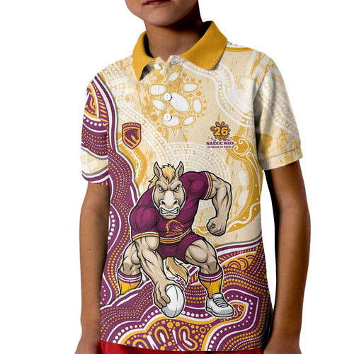 Brisbane Broncos NAIDOC Week 2026 Kid Polo Shirt First Nations of Australia Aboriginal Mascot Rugby