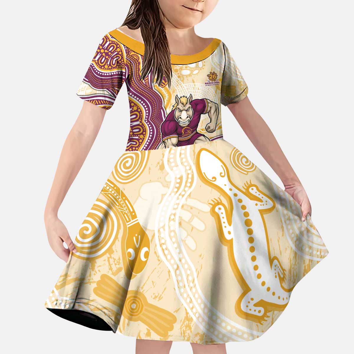 Brisbane Broncos NAIDOC Week 2026 Kid Short Sleeve Dress First Nations of Australia Aboriginal Mascot Rugby