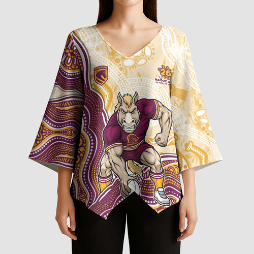 Brisbane Broncos NAIDOC Week 2026 Kimono Sleeve Blouse First Nations of Australia Aboriginal Mascot Rugby