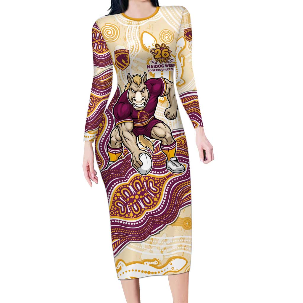 Brisbane Broncos NAIDOC Week 2026 Long Sleeve Bodycon Dress First Nations of Australia Aboriginal Mascot Rugby