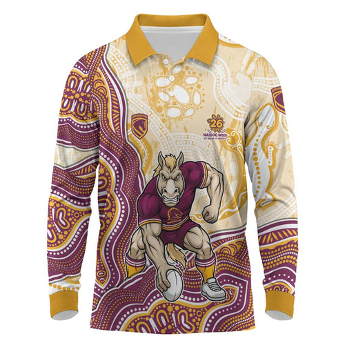 Brisbane Broncos NAIDOC Week 2026 Long Sleeve Polo Shirt First Nations of Australia Aboriginal Mascot Rugby