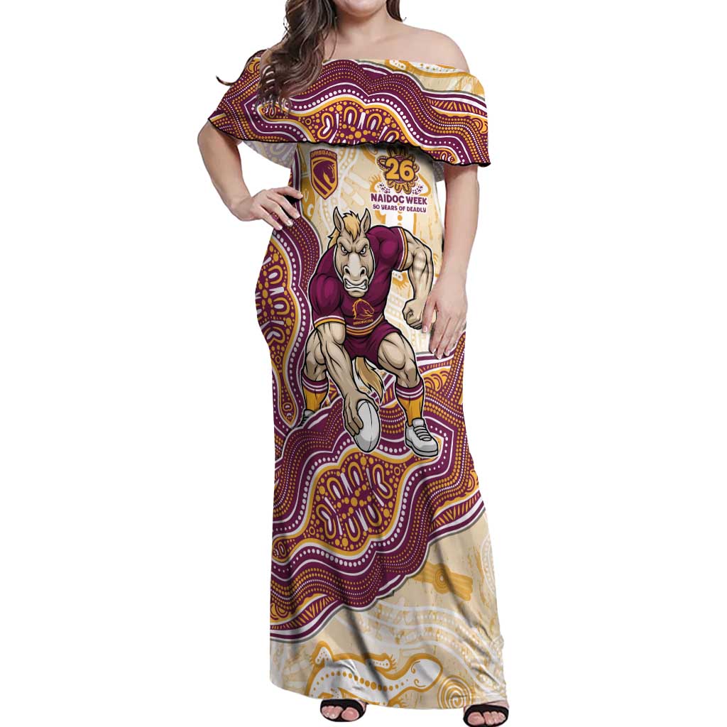 Brisbane Broncos NAIDOC Week 2026 Off Shoulder Maxi Dress First Nations of Australia Aboriginal Mascot Rugby