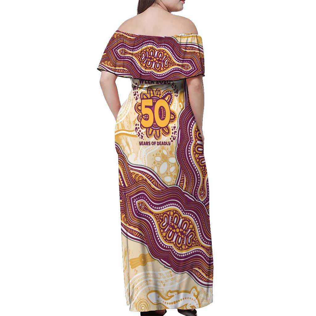 Brisbane Broncos NAIDOC Week 2026 Off Shoulder Maxi Dress First Nations of Australia Aboriginal Mascot Rugby