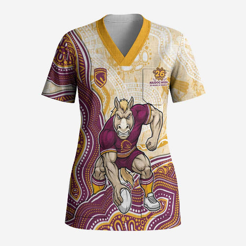 Brisbane Broncos NAIDOC Week 2026 Scrub Top First Nations of Australia Aboriginal Mascot Rugby