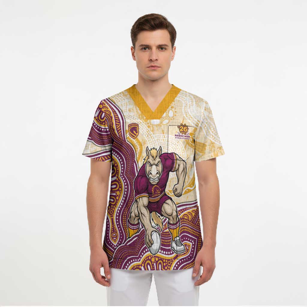 Brisbane Broncos NAIDOC Week 2026 Scrub Top First Nations of Australia Aboriginal Mascot Rugby