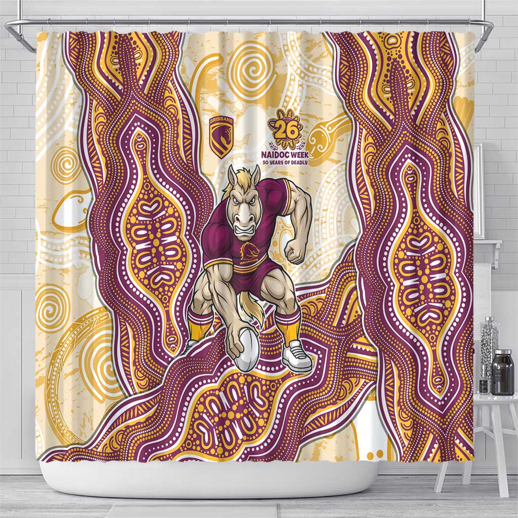 Brisbane Broncos NAIDOC Week 2026 Shower Curtain First Nations of Australia Aboriginal Mascot Rugby