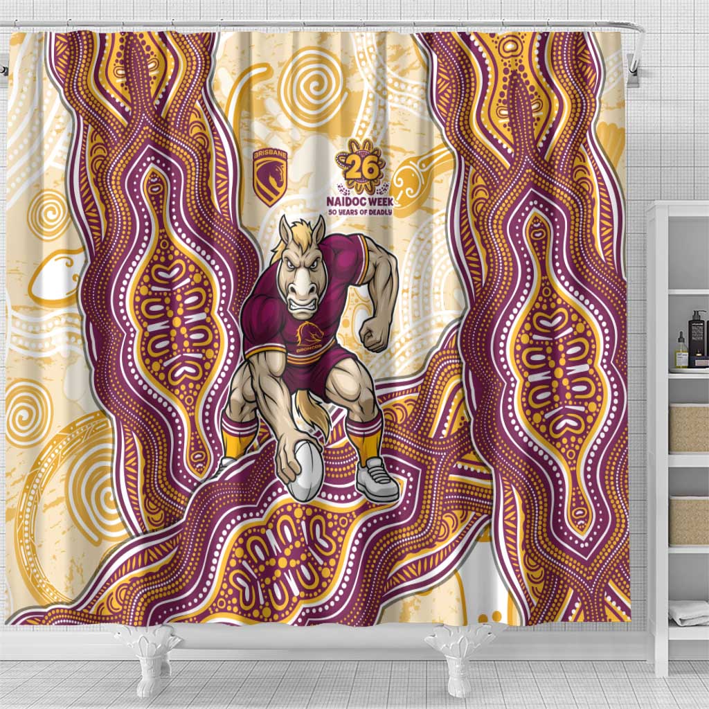 Brisbane Broncos NAIDOC Week 2026 Shower Curtain First Nations of Australia Aboriginal Mascot Rugby