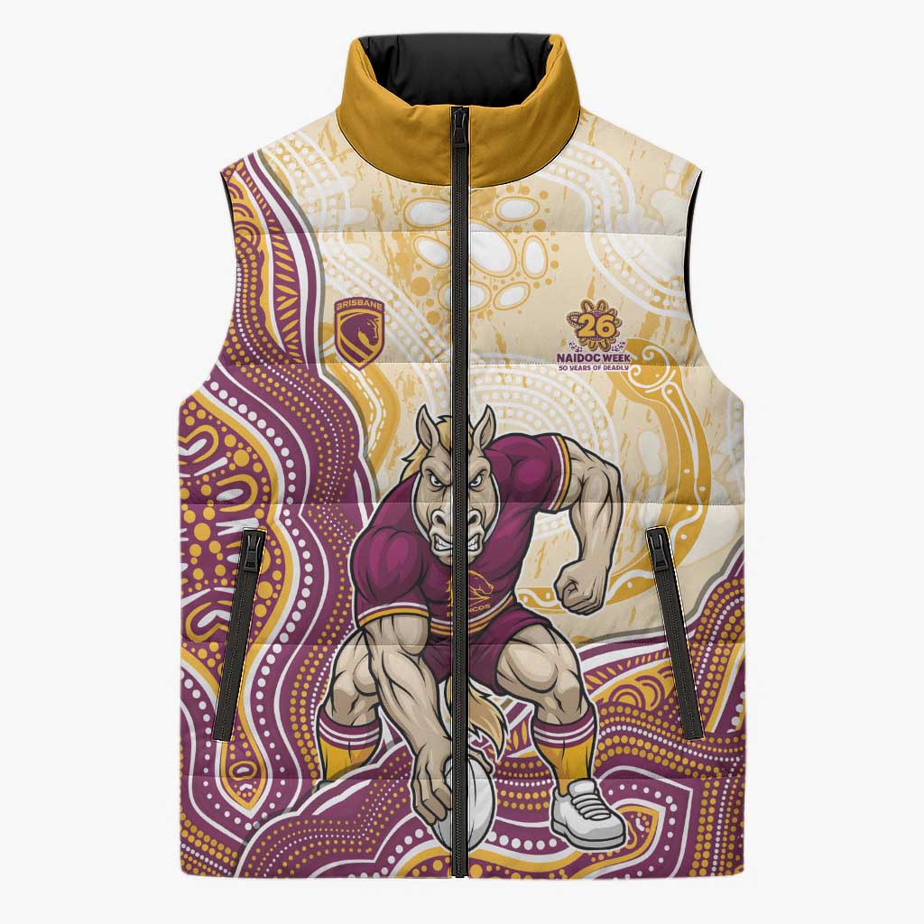 Brisbane Broncos NAIDOC Week 2026 Sleeveless Puffer Jacket First Nations of Australia Aboriginal Mascot Rugby