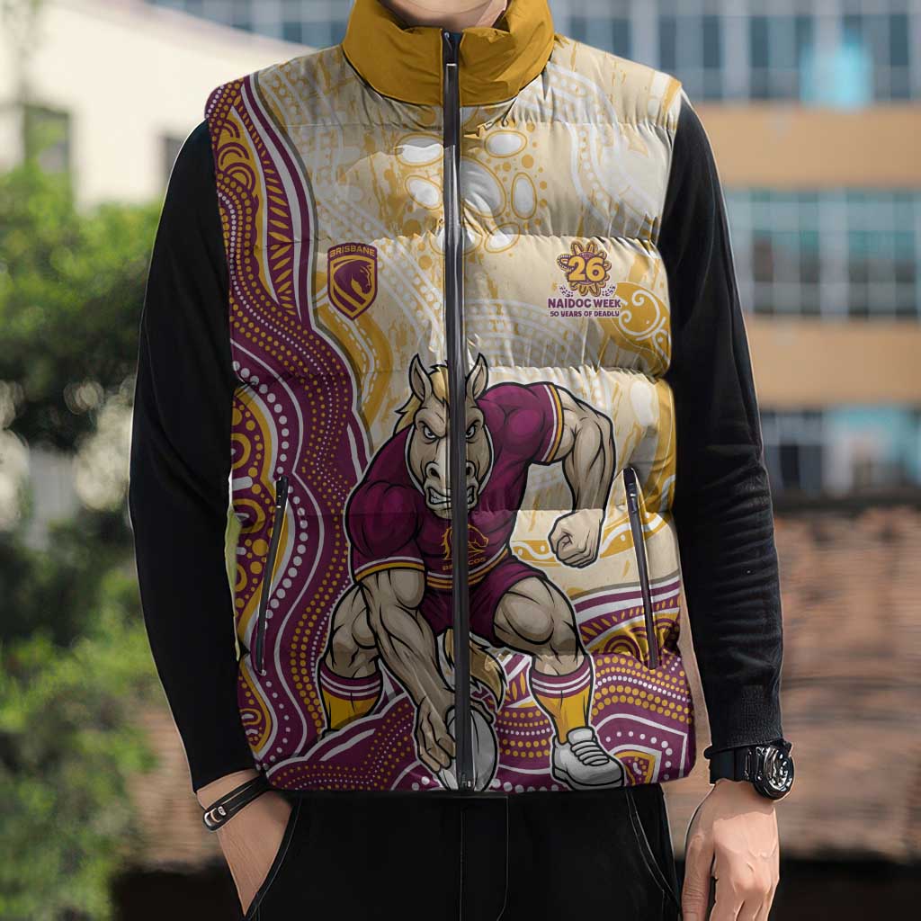 Brisbane Broncos NAIDOC Week 2026 Sleeveless Puffer Jacket First Nations of Australia Aboriginal Mascot Rugby