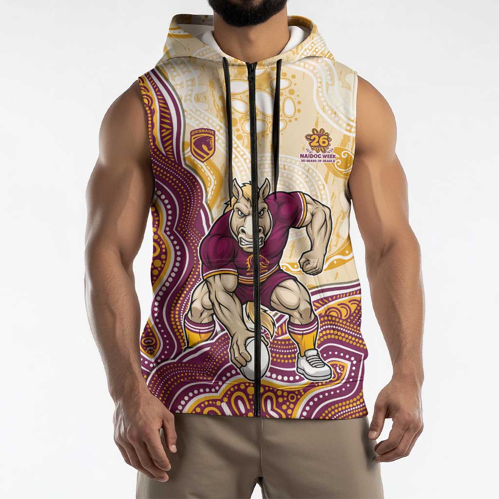 Brisbane Broncos NAIDOC Week 2026 Sleeveless Zip Hoodie First Nations of Australia Aboriginal Mascot Rugby