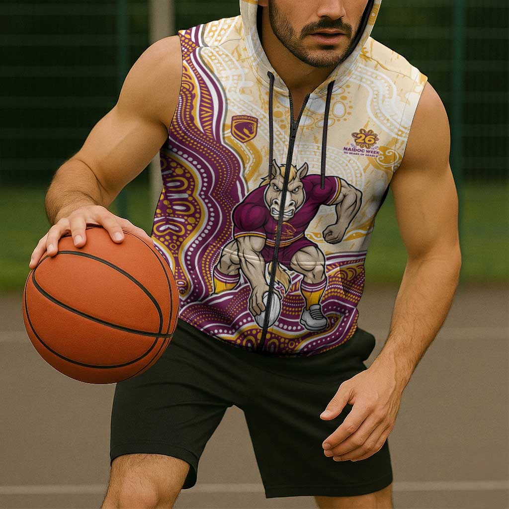 Brisbane Broncos NAIDOC Week 2026 Sleeveless Zip Hoodie First Nations of Australia Aboriginal Mascot Rugby