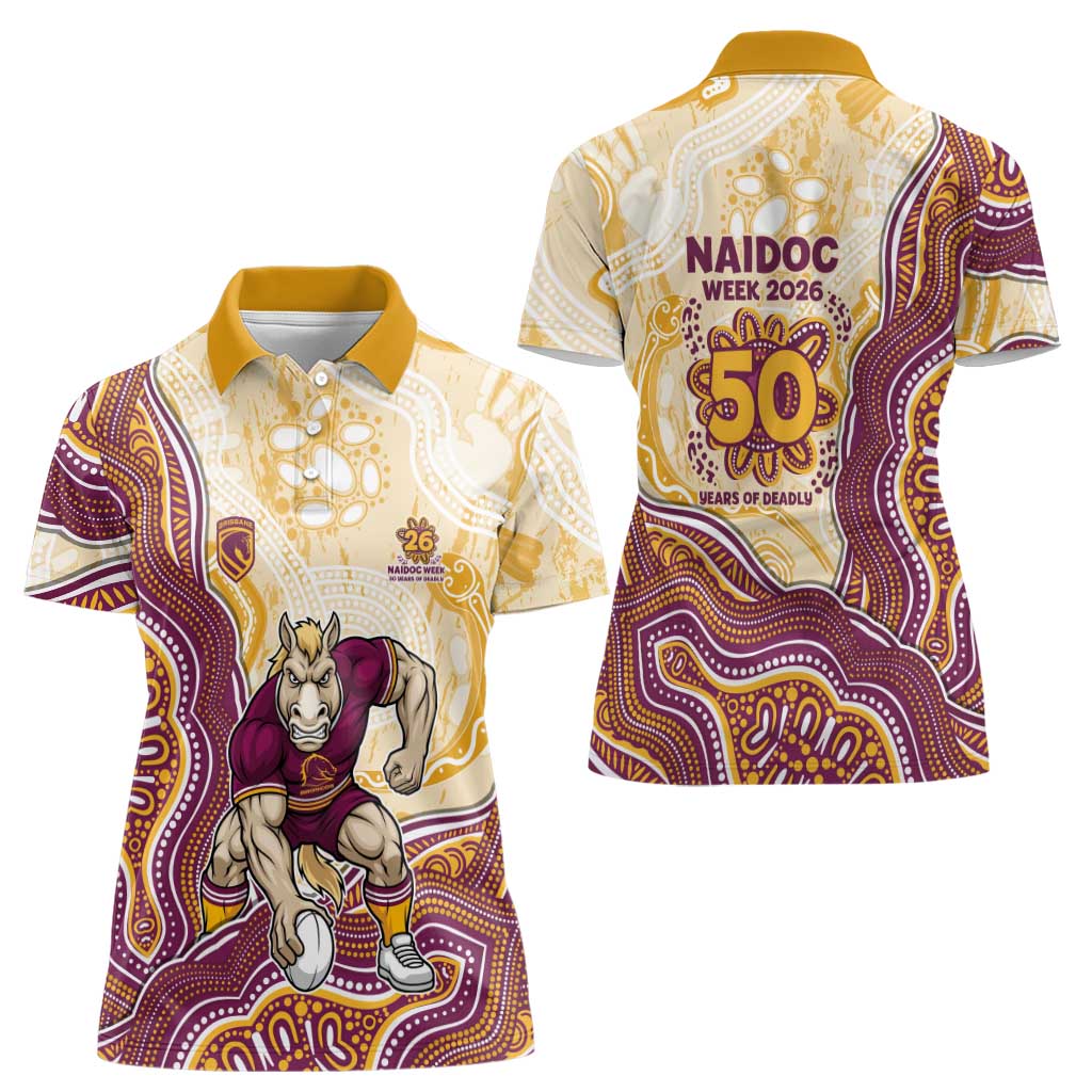 Brisbane Broncos NAIDOC Week 2026 Women Polo Shirt First Nations of Australia Aboriginal Mascot Rugby
