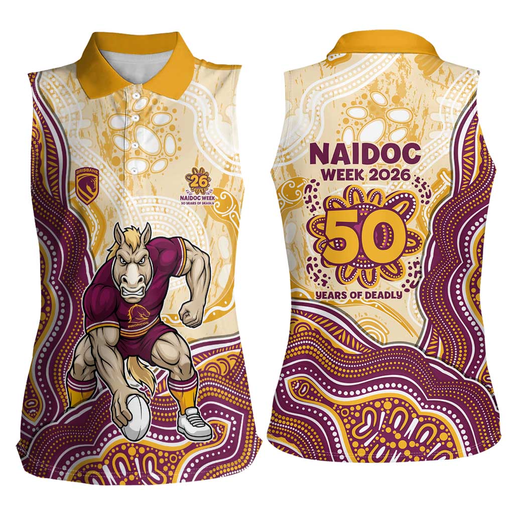Brisbane Broncos NAIDOC Week 2026 Women Sleeveless Polo Shirt First Nations of Australia Aboriginal Mascot Rugby