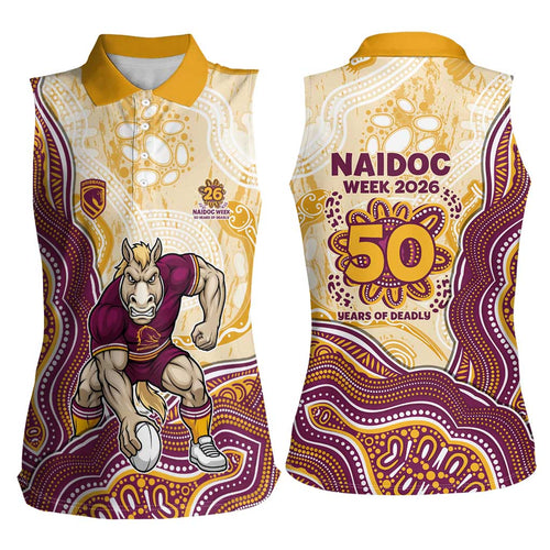 Brisbane Broncos NAIDOC Week 2026 Women Sleeveless Polo Shirt First Nations of Australia Aboriginal Mascot Rugby