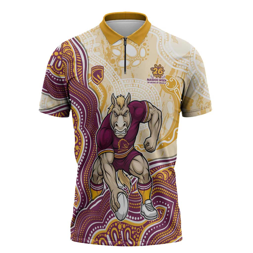 Brisbane Broncos NAIDOC Week 2026 Zipper Polo Shirt First Nations of Australia Aboriginal Mascot Rugby