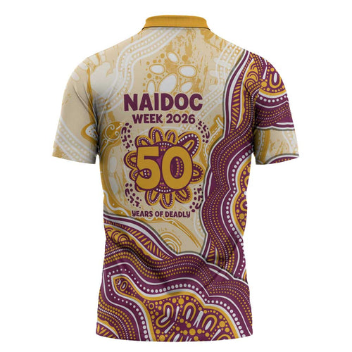 Brisbane Broncos NAIDOC Week 2026 Zipper Polo Shirt First Nations of Australia Aboriginal Mascot Rugby
