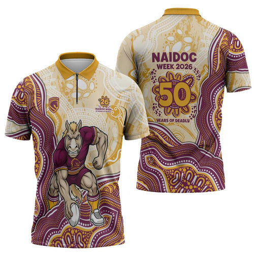 Brisbane Broncos NAIDOC Week 2026 Zipper Polo Shirt First Nations of Australia Aboriginal Mascot Rugby