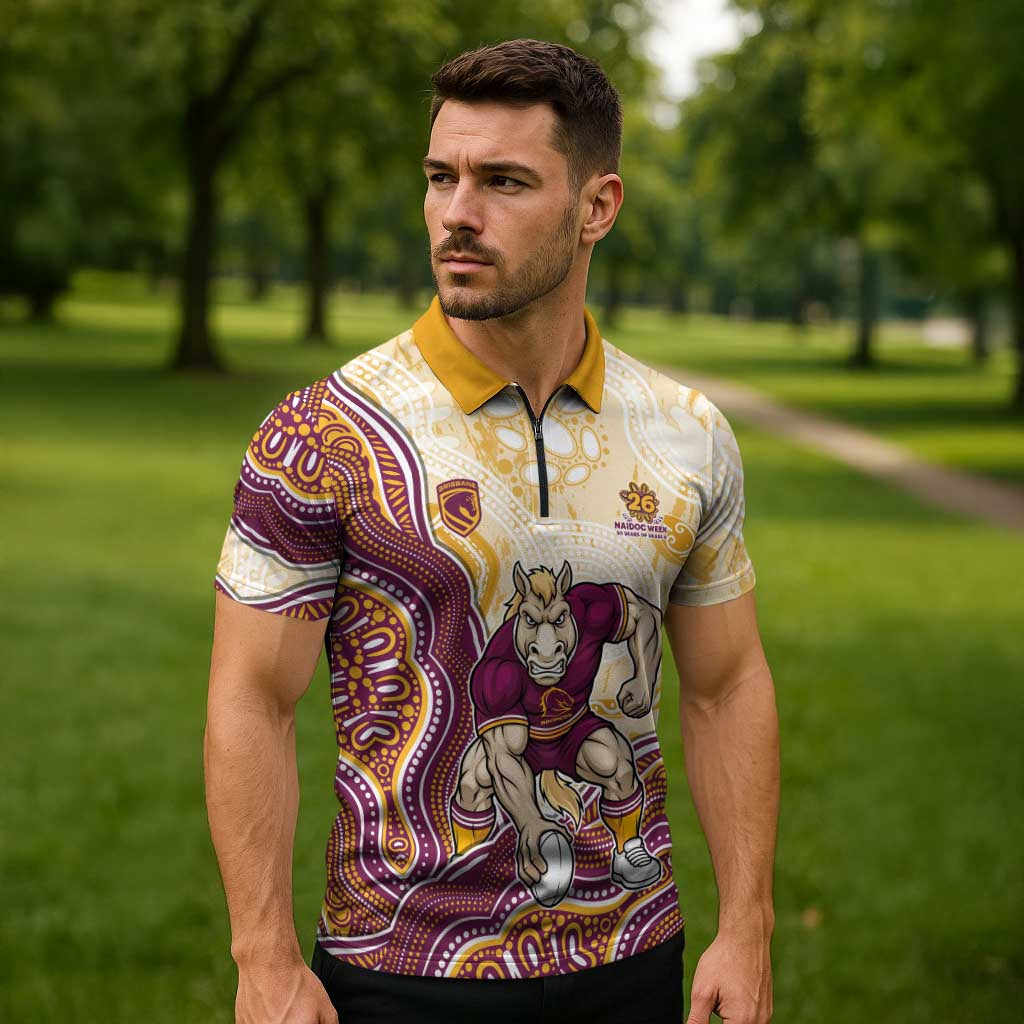 Brisbane Broncos NAIDOC Week 2026 Zipper Polo Shirt First Nations of Australia Aboriginal Mascot Rugby