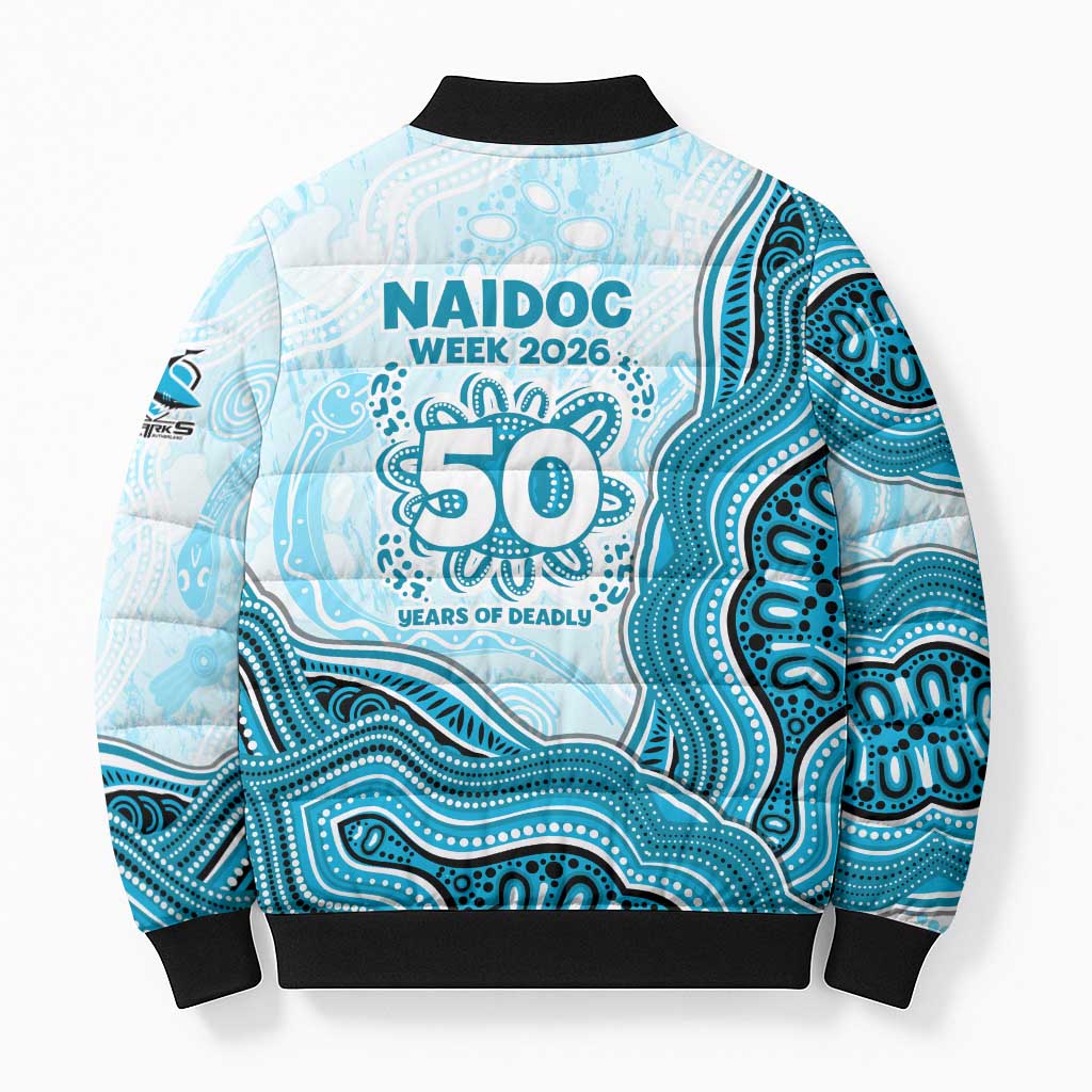 Cronulla Sharks NAIDOC Week 2026 Bomber Puffer Jacket First Nations of Australia Aboriginal Mascot Rugby