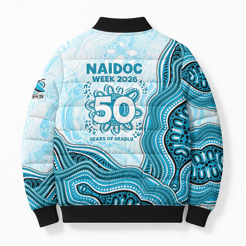Cronulla Sharks NAIDOC Week 2026 Bomber Puffer Jacket First Nations of Australia Aboriginal Mascot Rugby