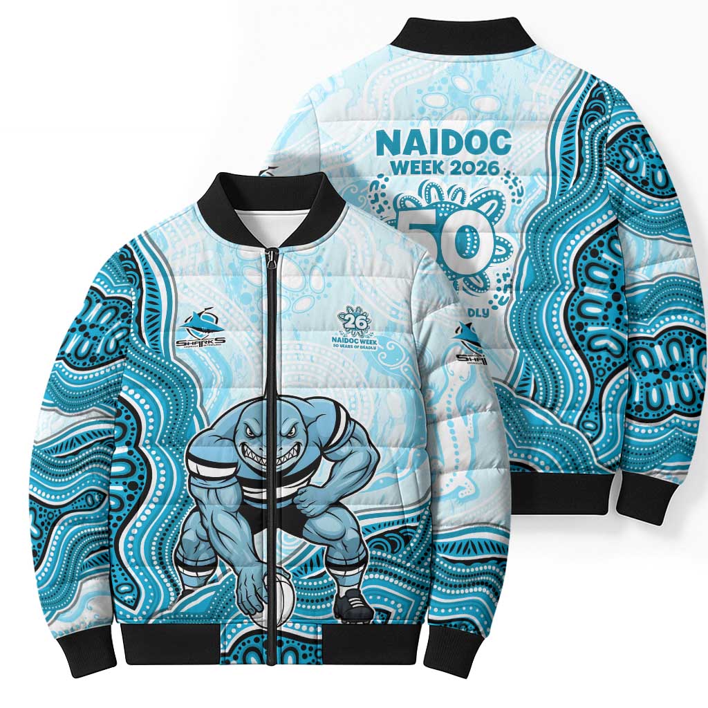 Cronulla Sharks NAIDOC Week 2026 Bomber Puffer Jacket First Nations of Australia Aboriginal Mascot Rugby