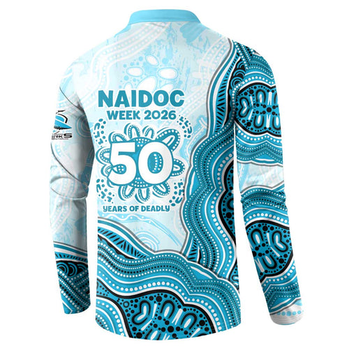 Cronulla Sharks NAIDOC Week 2026 Button Sweatshirt First Nations of Australia Aboriginal Mascot Rugby