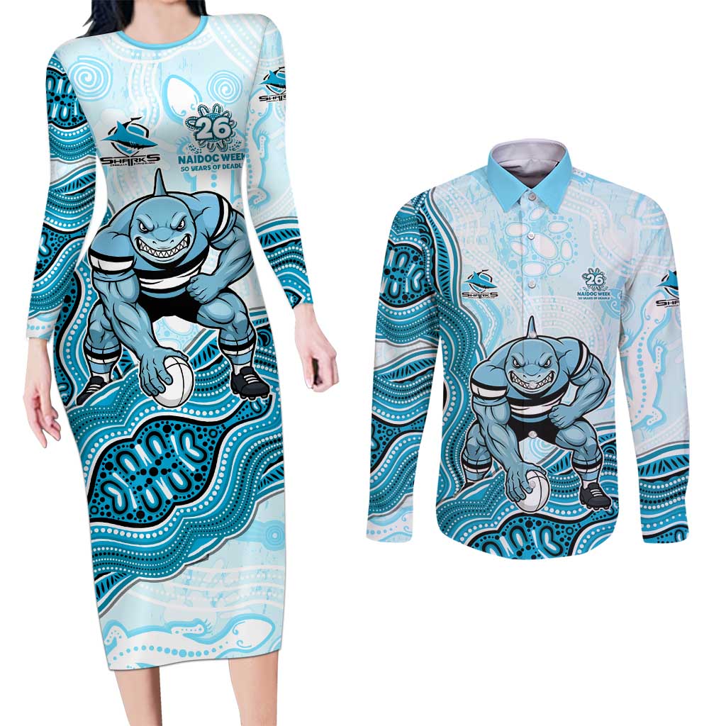 Cronulla Sharks NAIDOC Week 2026 Couples Matching Long Sleeve Bodycon Dress and Long Sleeve Button Shirt First Nations of Australia Aboriginal Mascot Rugby