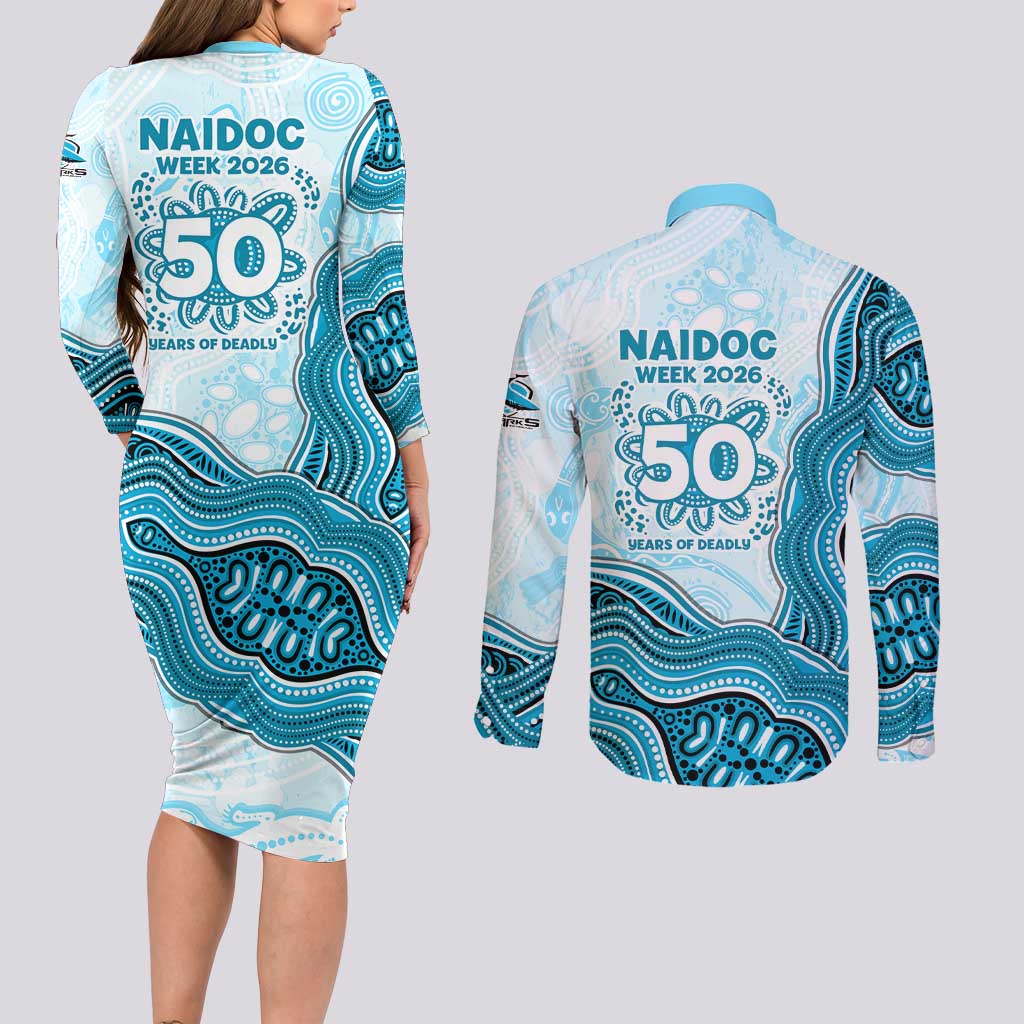 Cronulla Sharks NAIDOC Week 2026 Couples Matching Long Sleeve Bodycon Dress and Long Sleeve Button Shirt First Nations of Australia Aboriginal Mascot Rugby