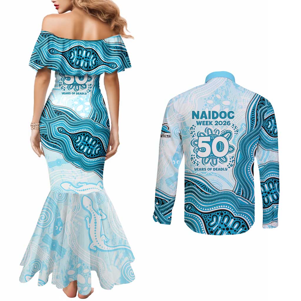 Cronulla Sharks NAIDOC Week 2026 Couples Matching Mermaid Dress and Long Sleeve Button Shirt First Nations of Australia Aboriginal Mascot Rugby