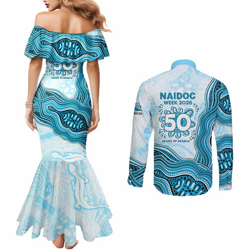 Cronulla Sharks NAIDOC Week 2026 Couples Matching Mermaid Dress and Long Sleeve Button Shirt First Nations of Australia Aboriginal Mascot Rugby