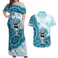 Cronulla Sharks NAIDOC Week 2026 Couples Matching Off Shoulder Maxi Dress and Hawaiian Shirt First Nations of Australia Aboriginal Mascot Rugby