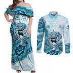 Cronulla Sharks NAIDOC Week 2026 Couples Matching Off Shoulder Maxi Dress and Long Sleeve Button Shirt First Nations of Australia Aboriginal Mascot Rugby