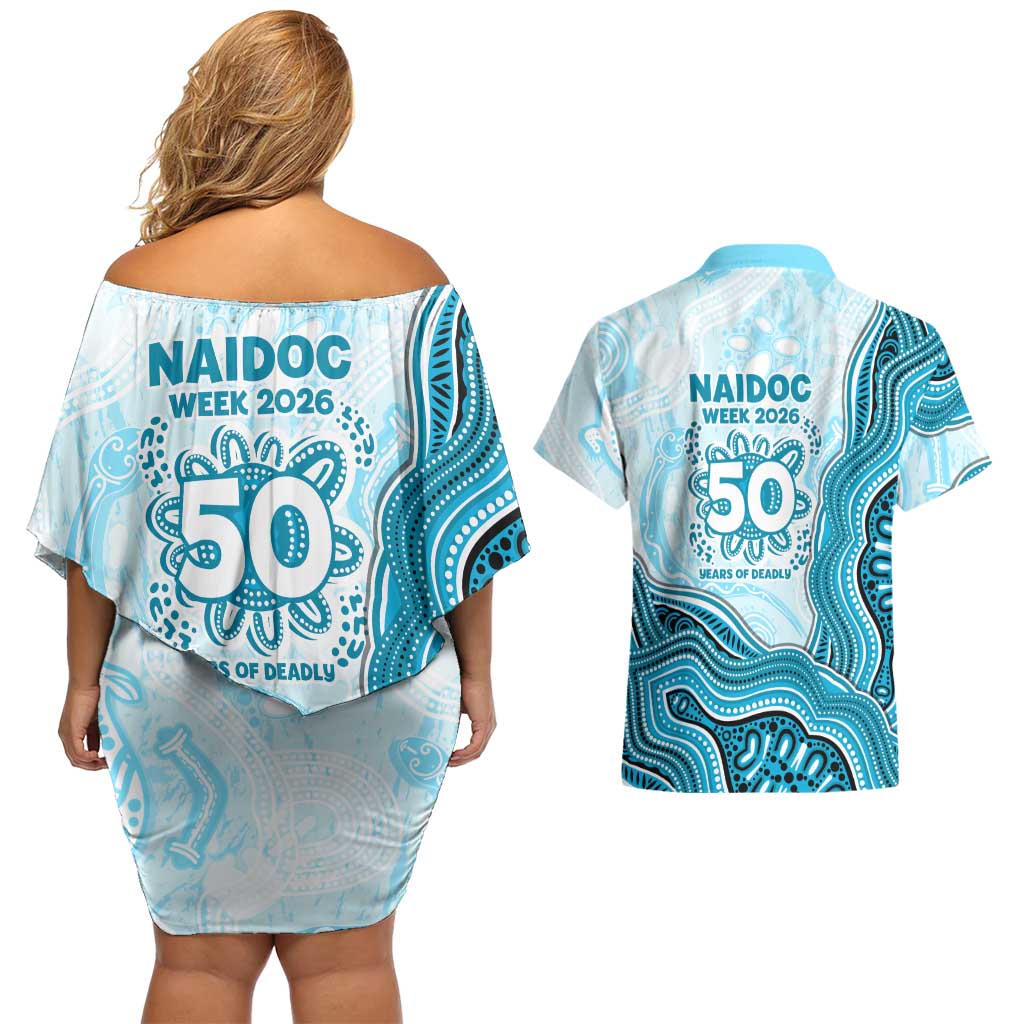 Cronulla Sharks NAIDOC Week 2026 Couples Matching Off Shoulder Short Dress and Hawaiian Shirt First Nations of Australia Aboriginal Mascot Rugby