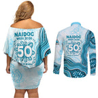 Cronulla Sharks NAIDOC Week 2026 Couples Matching Off Shoulder Short Dress and Long Sleeve Button Shirt First Nations of Australia Aboriginal Mascot Rugby