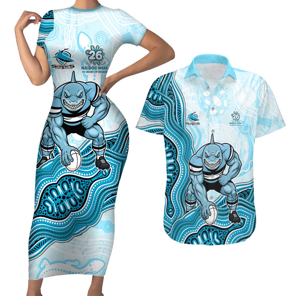 Cronulla Sharks NAIDOC Week 2026 Couples Matching Short Sleeve Bodycon Dress and Hawaiian Shirt First Nations of Australia Aboriginal Mascot Rugby