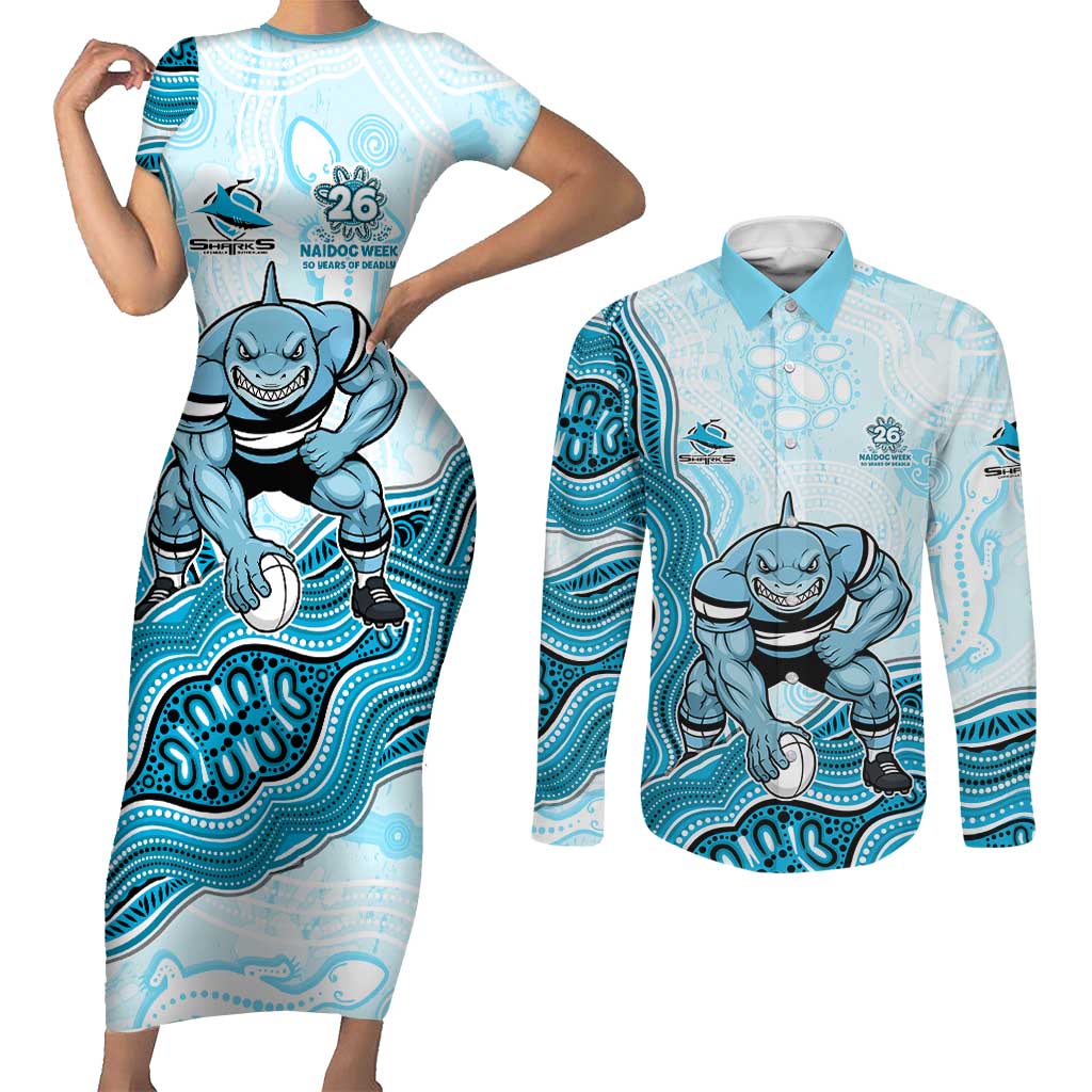 Cronulla Sharks NAIDOC Week 2026 Couples Matching Short Sleeve Bodycon Dress and Long Sleeve Button Shirt First Nations of Australia Aboriginal Mascot Rugby