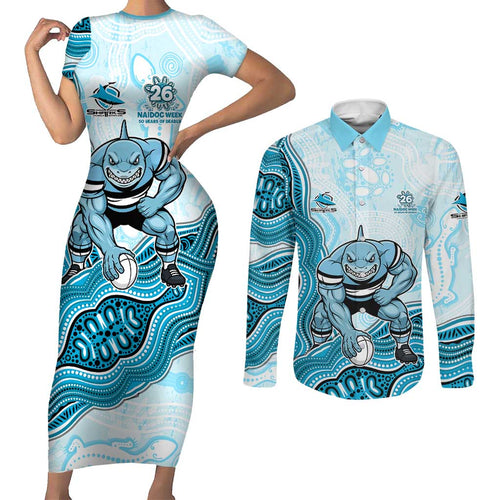 Cronulla Sharks NAIDOC Week 2026 Couples Matching Short Sleeve Bodycon Dress and Long Sleeve Button Shirt First Nations of Australia Aboriginal Mascot Rugby