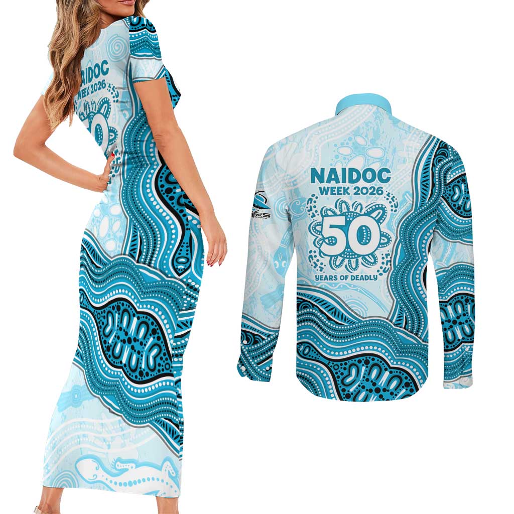 Cronulla Sharks NAIDOC Week 2026 Couples Matching Short Sleeve Bodycon Dress and Long Sleeve Button Shirt First Nations of Australia Aboriginal Mascot Rugby